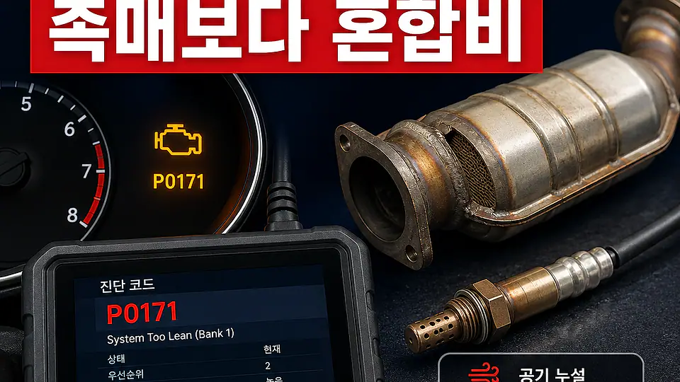 P0171 희박 혼합비와 촉매 대조 포인트