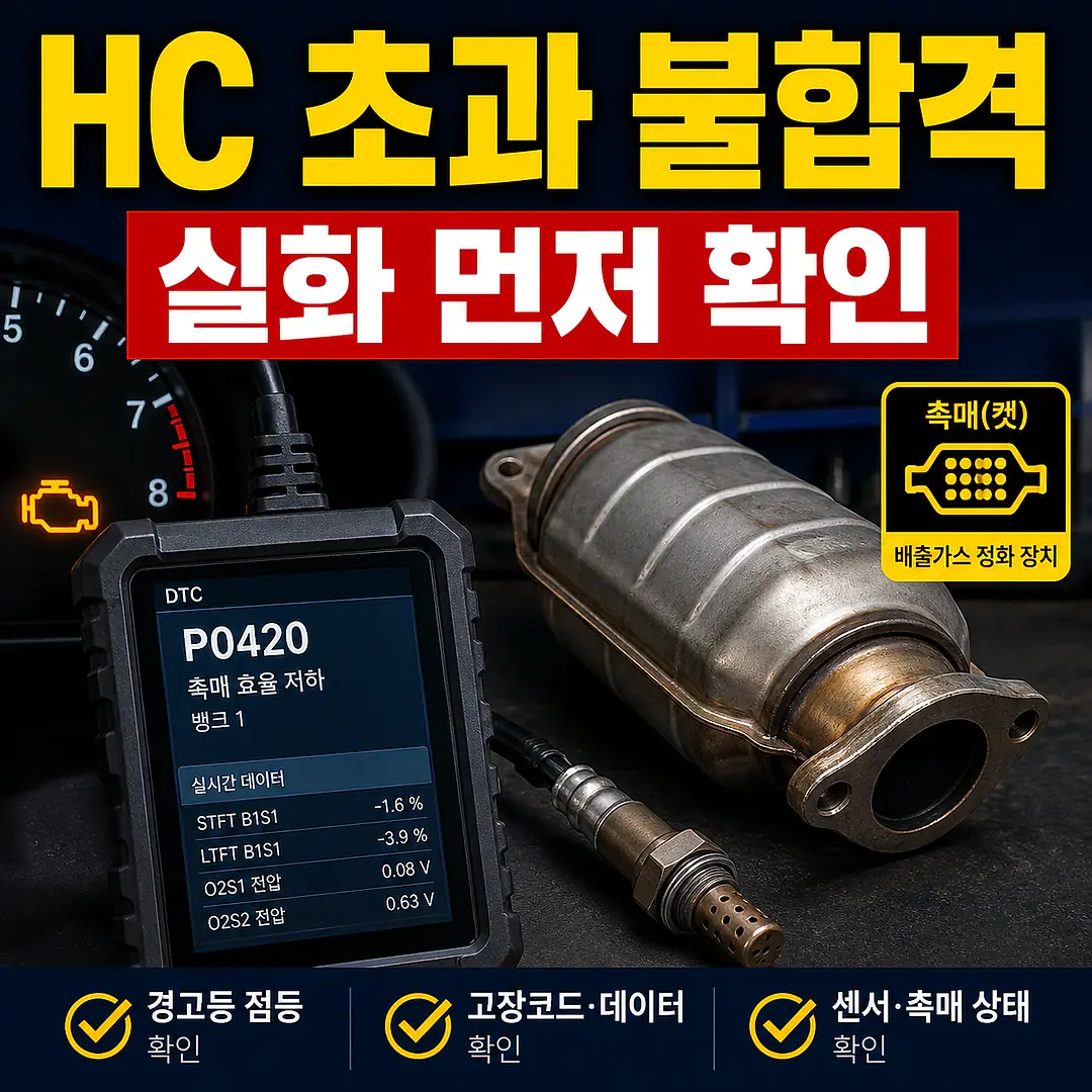 배출가스 HC 초과 불합격, 촉매 교체 전 꼭 확인할 진단 순서 정사각형 썸네일