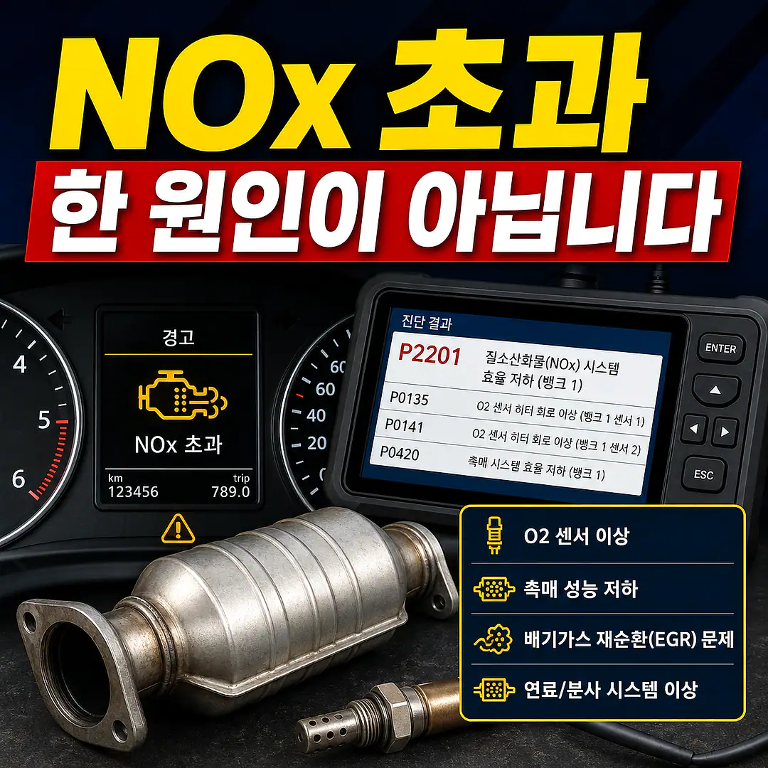 배출가스 NOx 초과 불합격, 촉매 교체 전 꼭 확인할 진단 순서 정사각형 썸네일