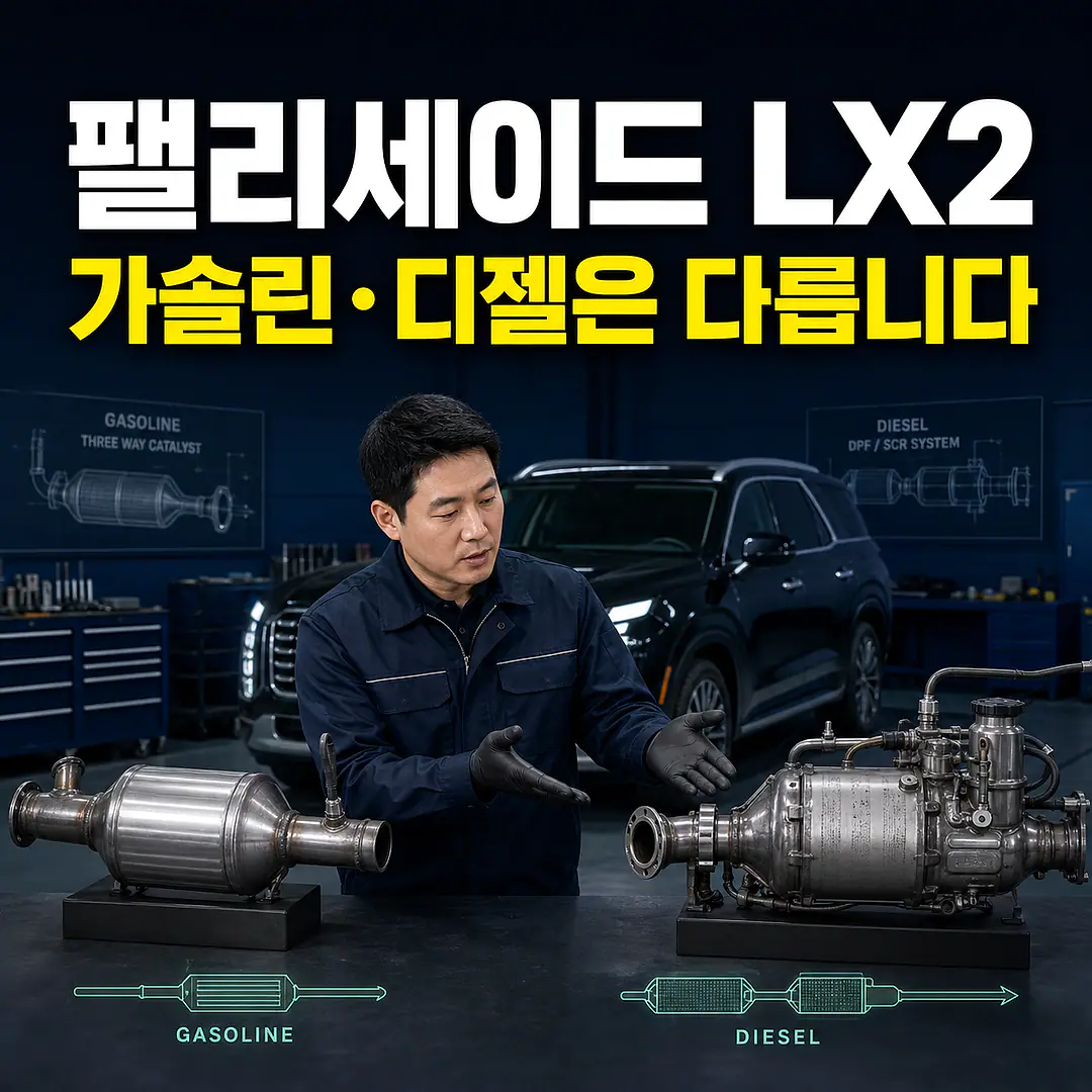 팰리세이드 LX2 촉매 경고등, 3.8·2.2 사양 확인 정사각형 썸네일