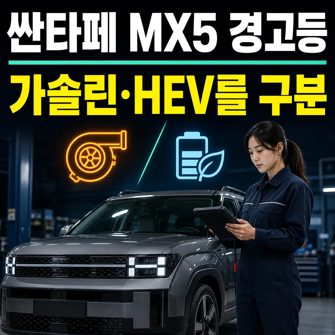 싼타페 MX5 촉매 경고등, 가솔린·하이브리드 구분 정사각형 썸네일