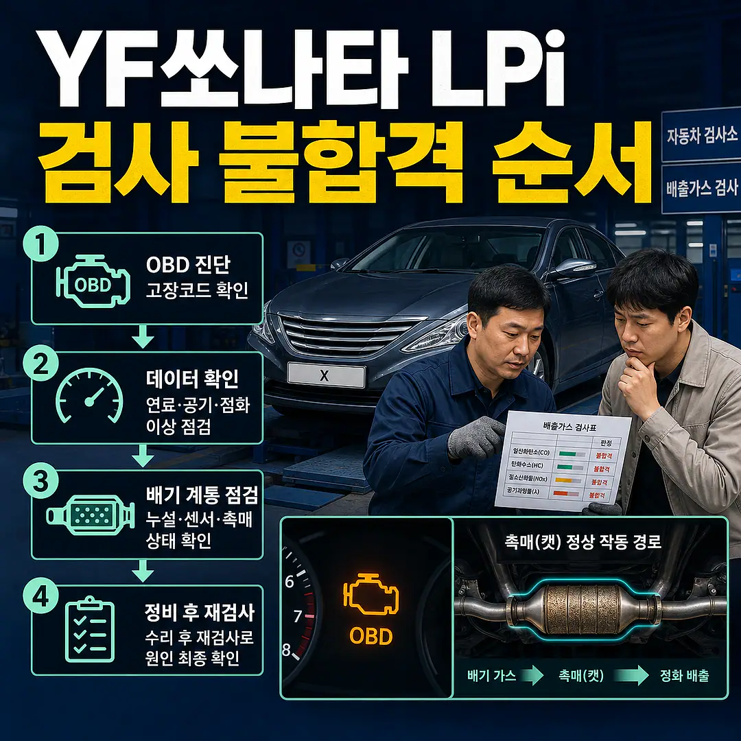 YF쏘나타 LPi 촉매 교체 비용, 검사 불합격 확인 순서 정사각형 썸네일