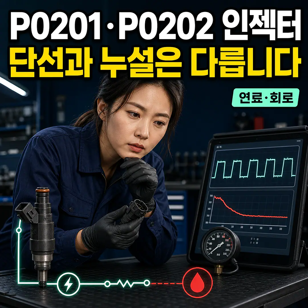 P0201·P0202 인젝터 회로, 누설과 단선 구분 정사각형 썸네일