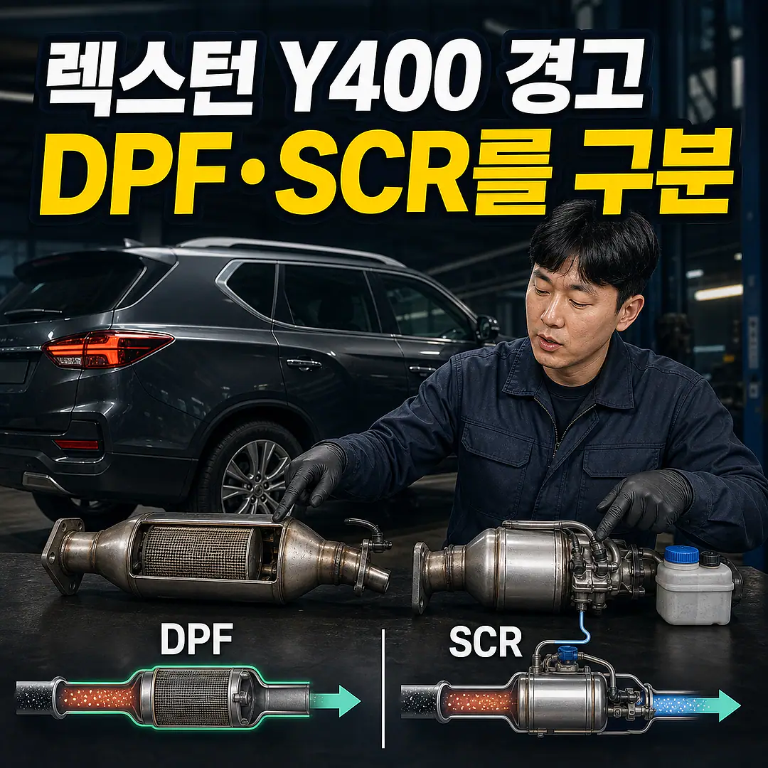 렉스턴 Y400 DPF·SCR 경고, 스포츠와 구분 정사각형 썸네일