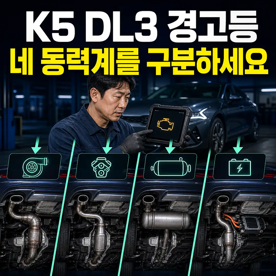 K5 DL3 촉매 경고등, 가솔린·LPG·하이브리드 구분 정사각형 썸네일