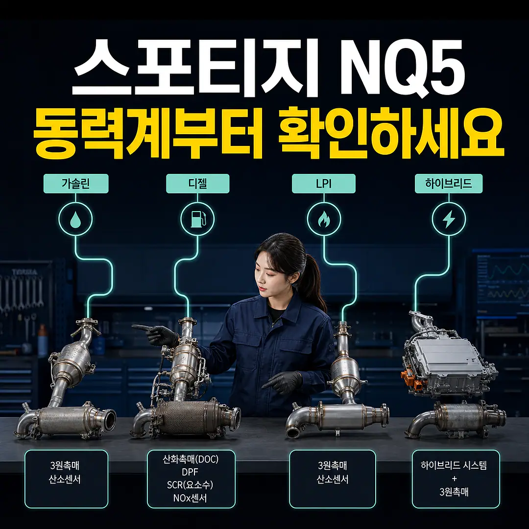 스포티지 NQ5 촉매 경고등, 네 가지 동력계 구분 정사각형 썸네일