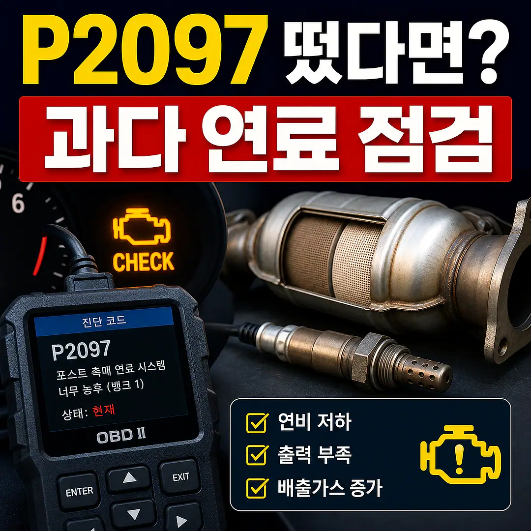 P2097 촉매 후단 농후, 촉매 교체 전 꼭 확인할 진단 순서 정사각형 썸네일