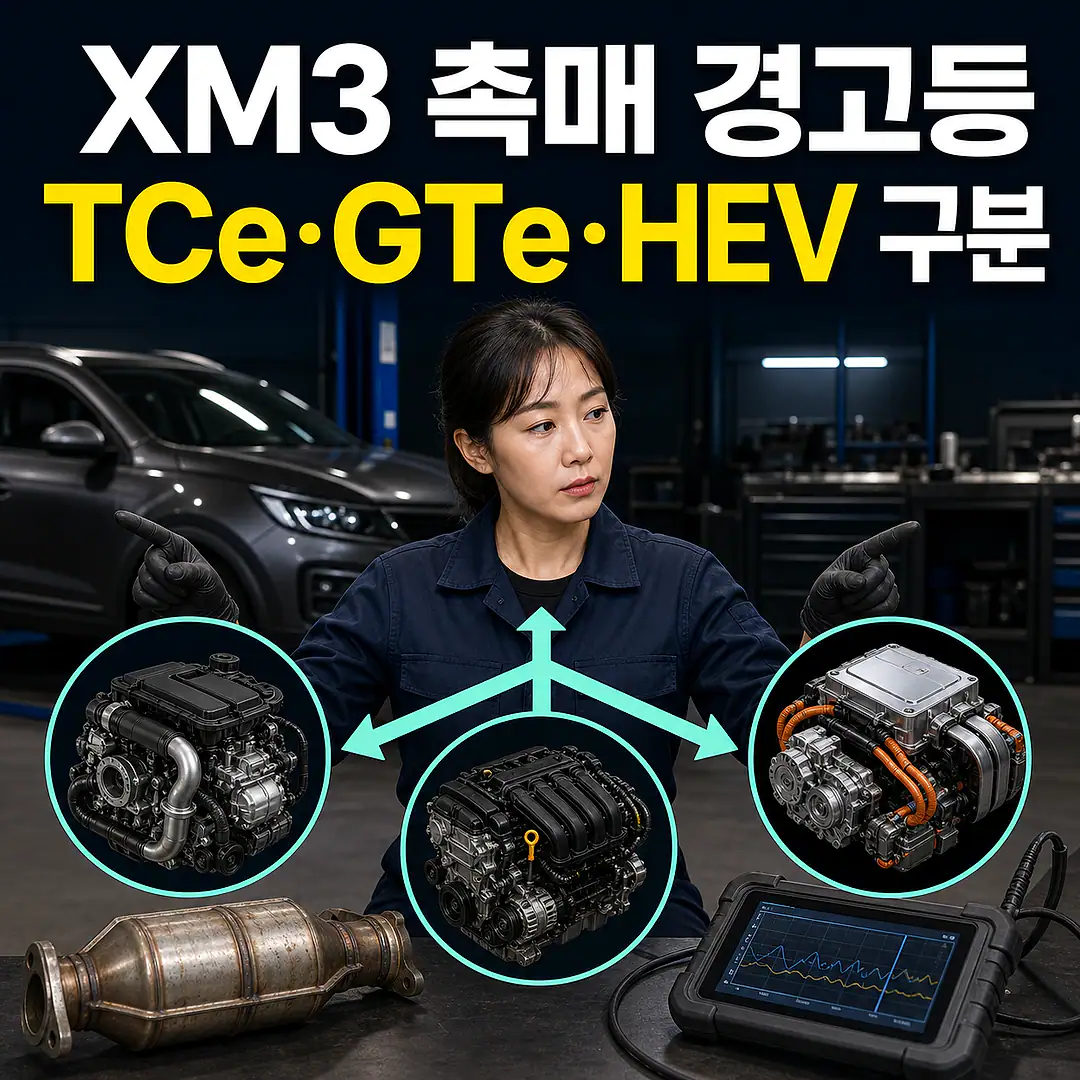 XM3 촉매 경고등, TCe·GTe·하이브리드 구분 정사각형 썸네일