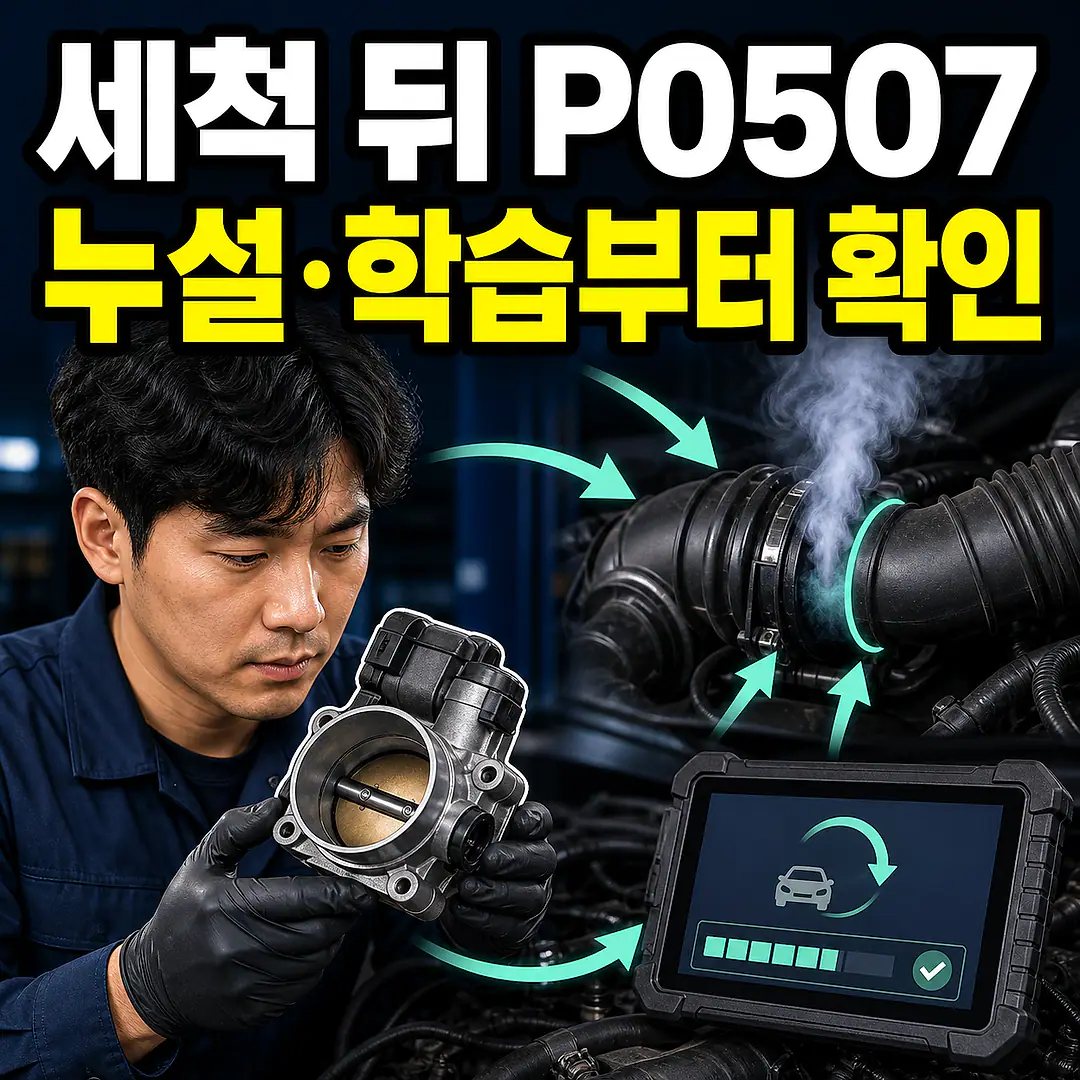 스로틀바디 P0507·P0171, 세척 뒤 학습과 누설 확인 정사각형 썸네일