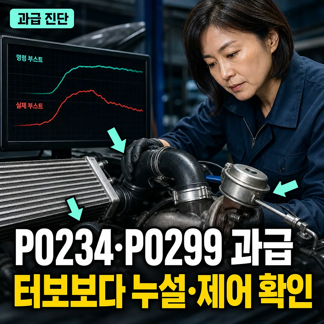 P0234·P0299 과급 압력, 터보 전 누설·제어 확인 정사각형 썸네일