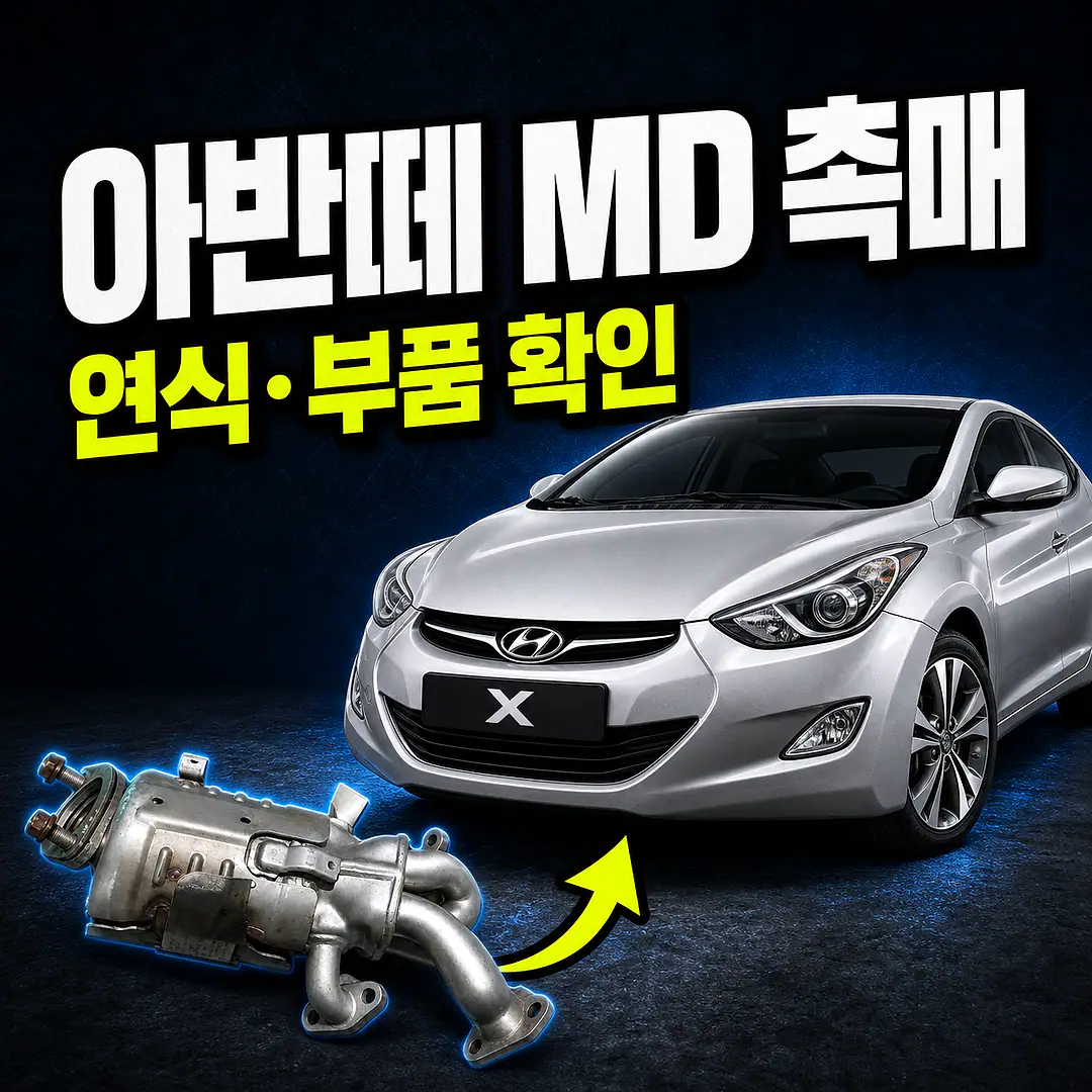 현대 아반떼 MD 차량과 촉매 배송 안내 이미지